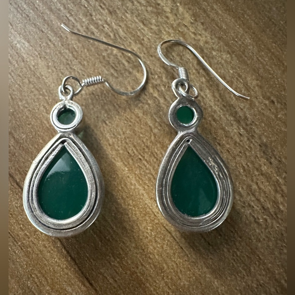 Chic Silver and Green Teardrop Earrings - Picture 3 of 4